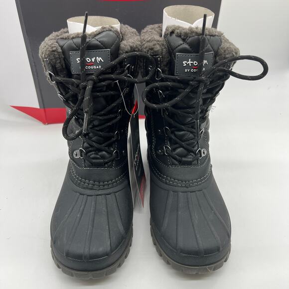 Cougar Waterproof Winter Boots Size 9W Black Quilt Carlisle Lace Up - Picture 4 of 11
